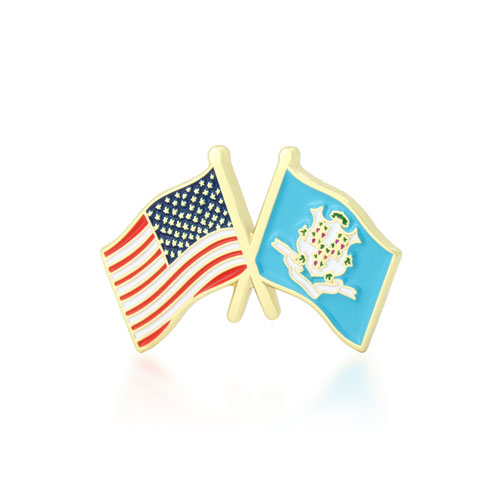 Connecticut and USA Crossed Flag Pins