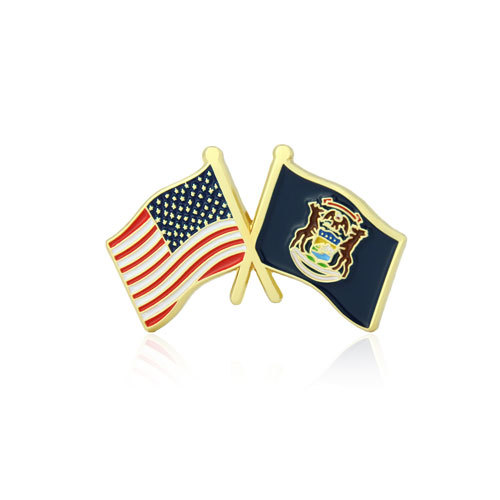 Michigan and USA Crossed Flag Pins