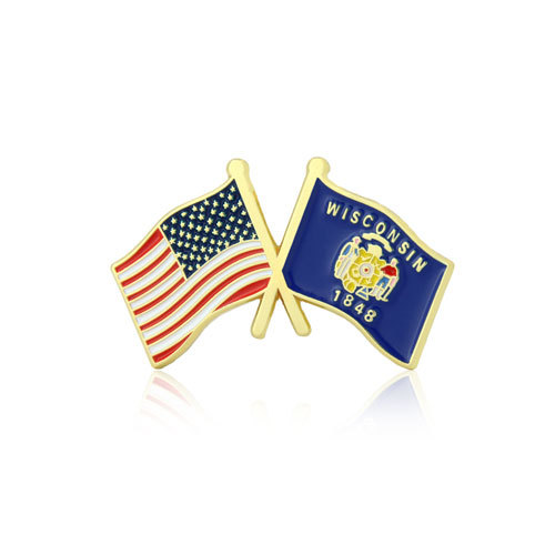Wisconsin and USA Crossed Flag Pins