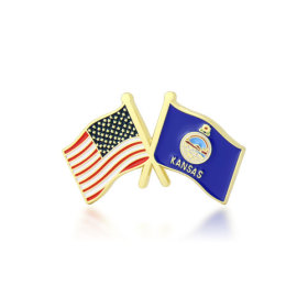 Kansas and USA Crossed Flag Pins