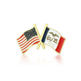 Iowa and USA Crossed Flag Pins