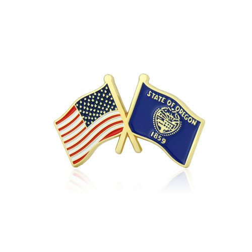 Oregon and USA Crossed Flag Pins