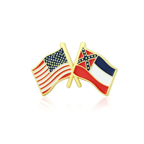 Mississippi and USA Crossed Flag Pins